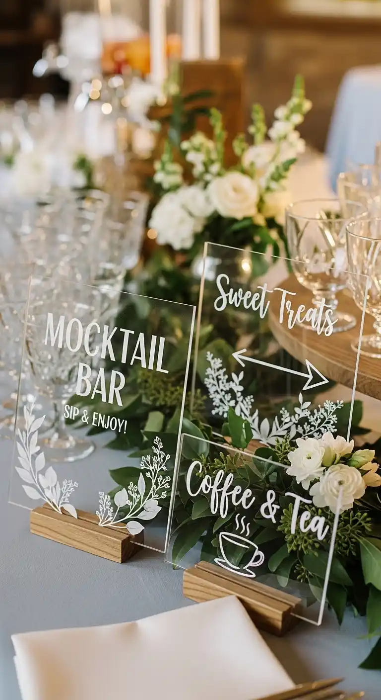 Ombre Rusty Orange Wedding Cake Refreshment Station Acrylic Signs