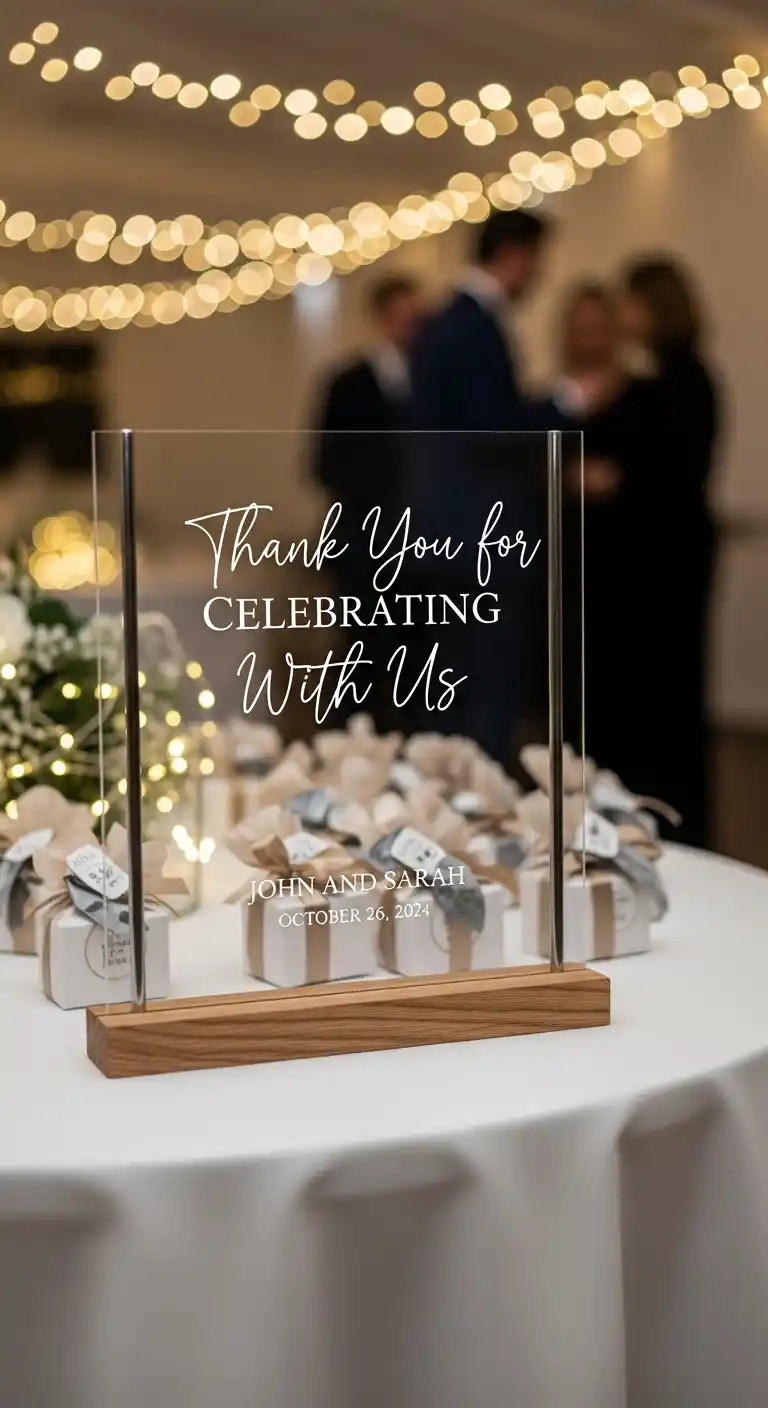 Ombre Rusty Orange Wedding Cake Thank You Acrylic Signs for Guests