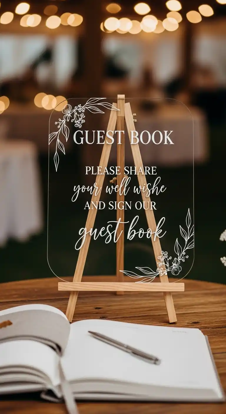 Ombre Rusty Orange Wedding Cake Guest Book Acrylic Sign