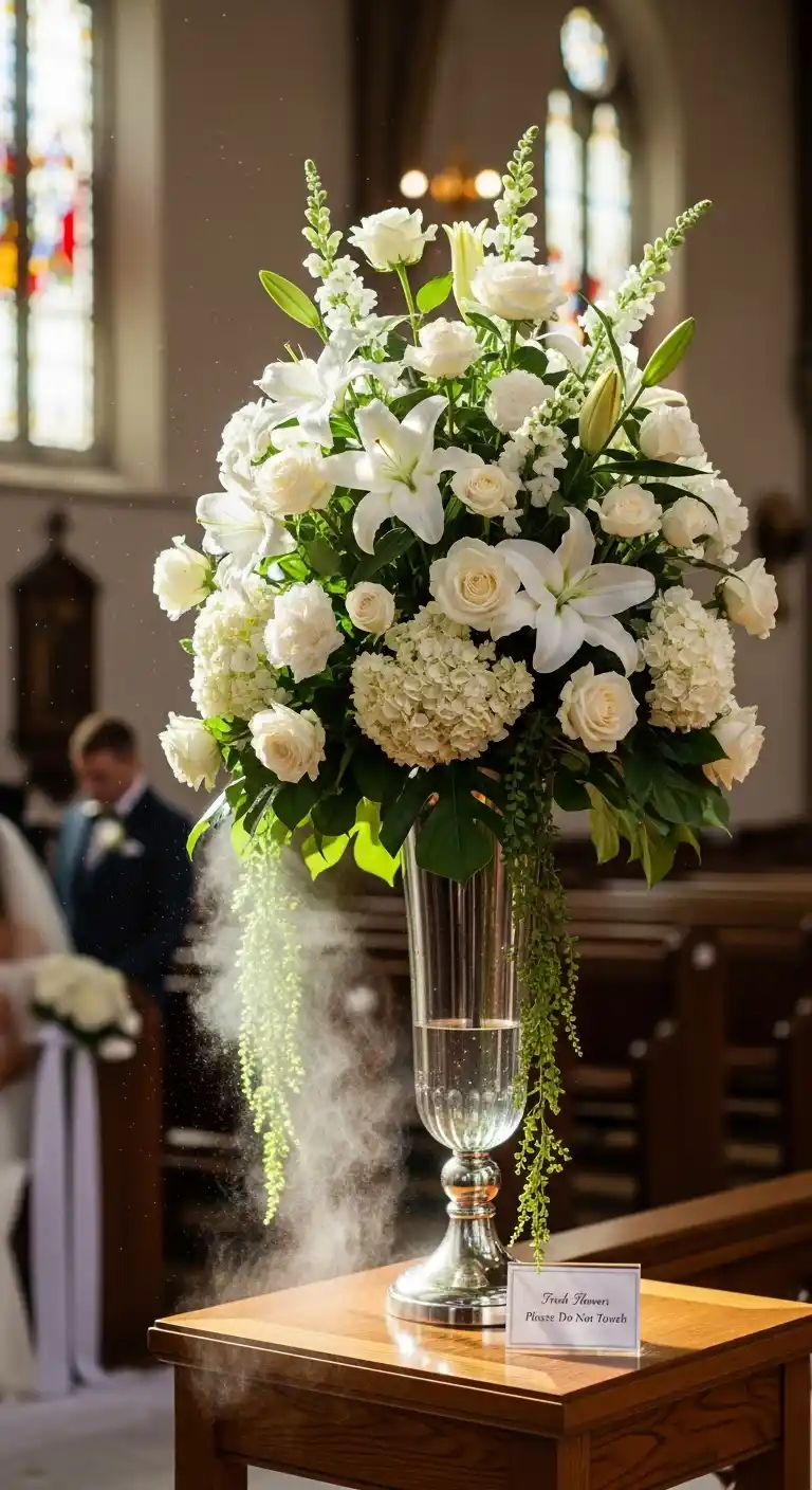 Ombre Rusty Orange Wedding Cake Maintaining Fresh Flowers During a Church Ceremony