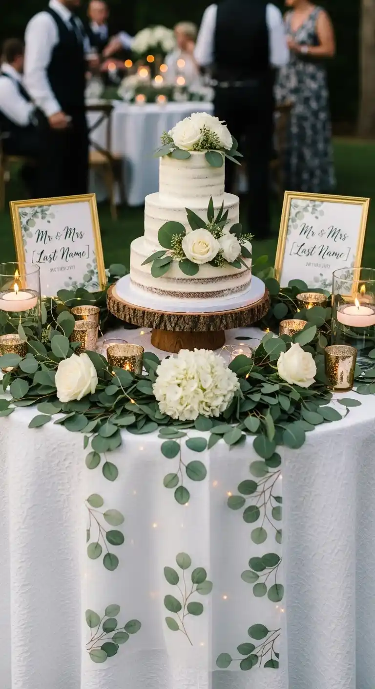 Ombre Rusty Orange Wedding Cake Eucalyptus Wedding Cake Table Decor