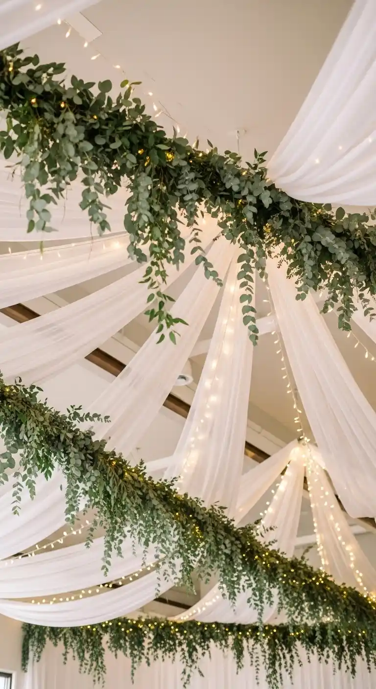 Ombre Rusty Orange Wedding Cake Eucalyptus Wedding Ceiling Draping