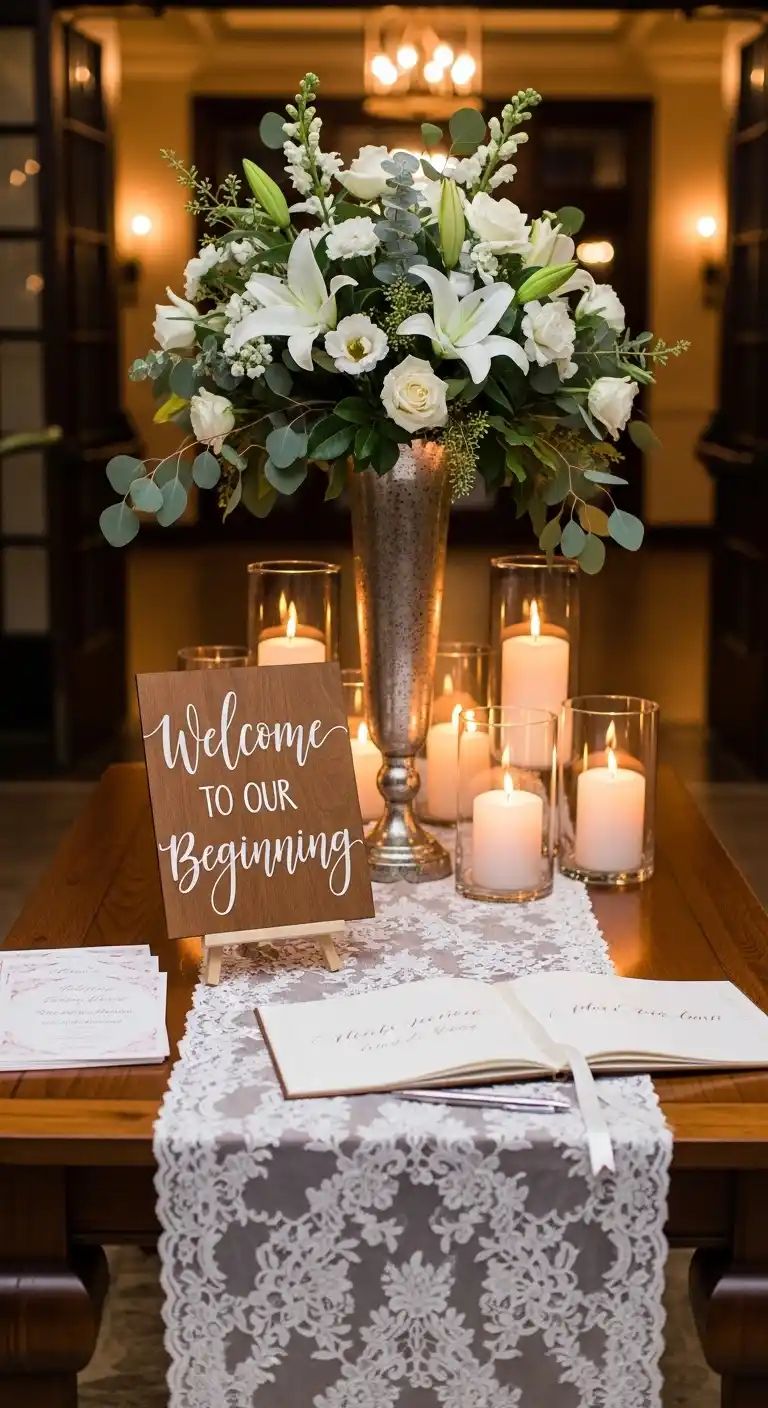 Ombre Rusty Orange Wedding Cake Wedding Entry Table Creates a Memorable First Impression