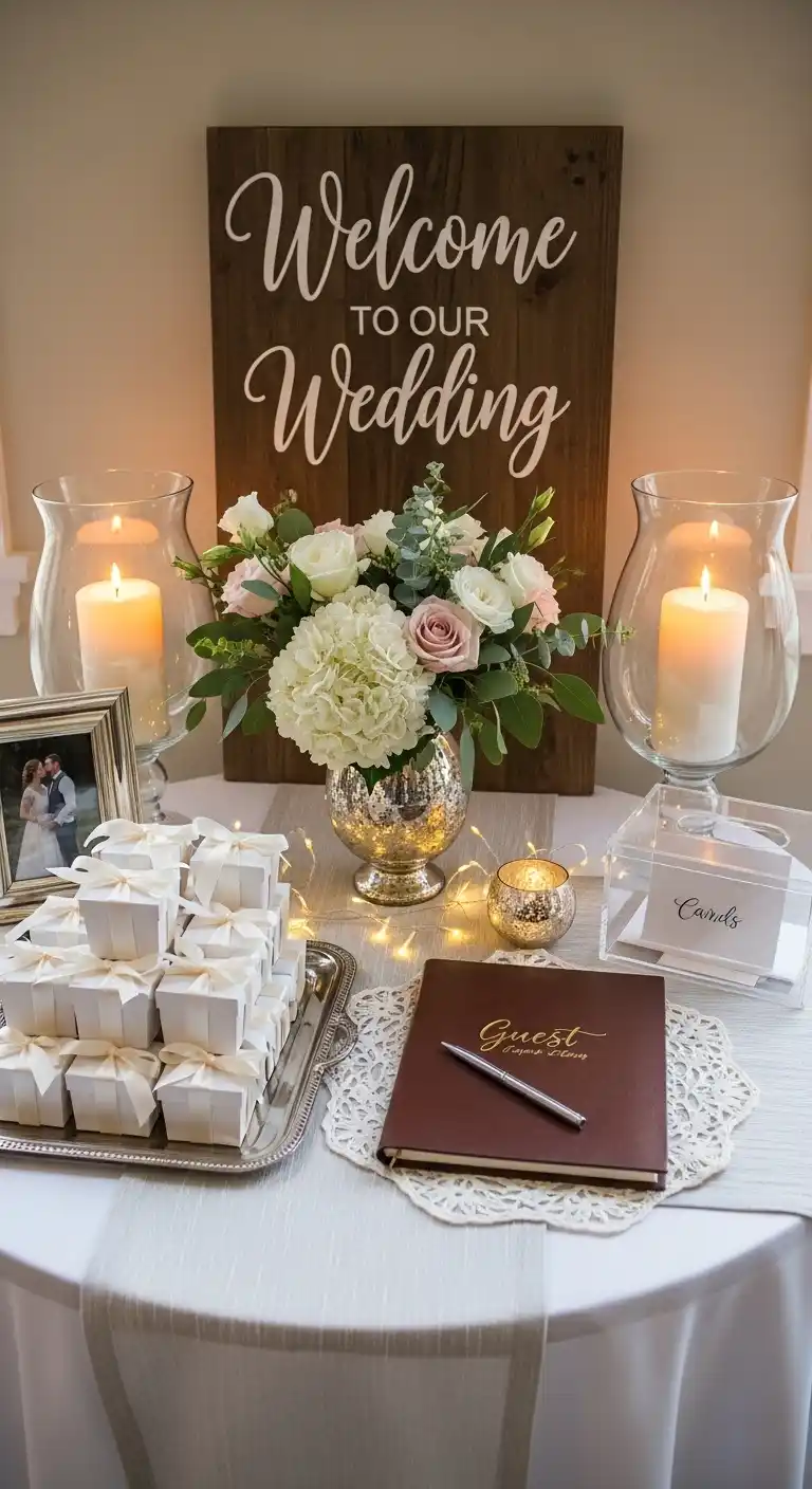 Ombre Rusty Orange Wedding Cake Wedding Entry Table Both Beautiful and Functional