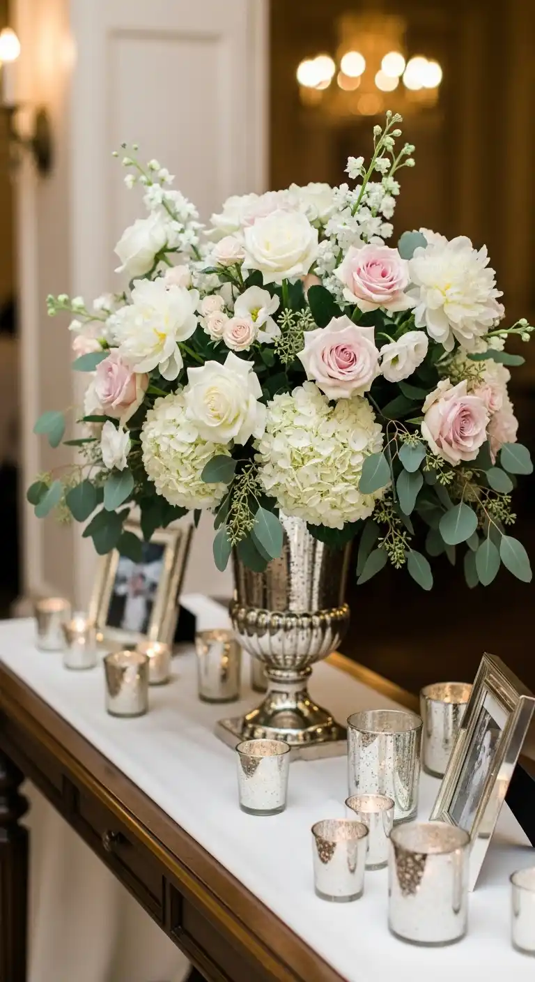Ombre Rusty Orange Wedding Cake Elegant Floral Wedding Entry Table Arrangement