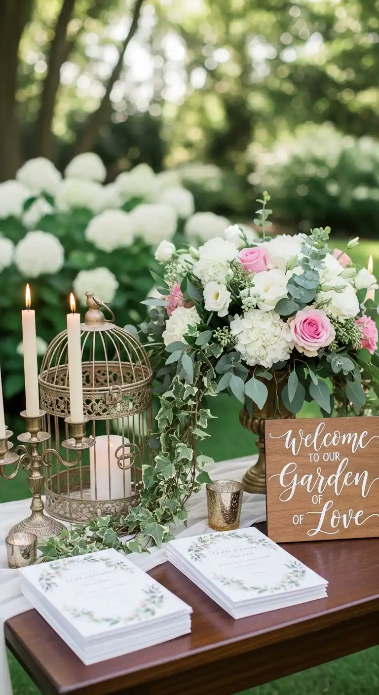 Ombre Rusty Orange Wedding Cake Garden-Inspired Wedding Entry Table Design