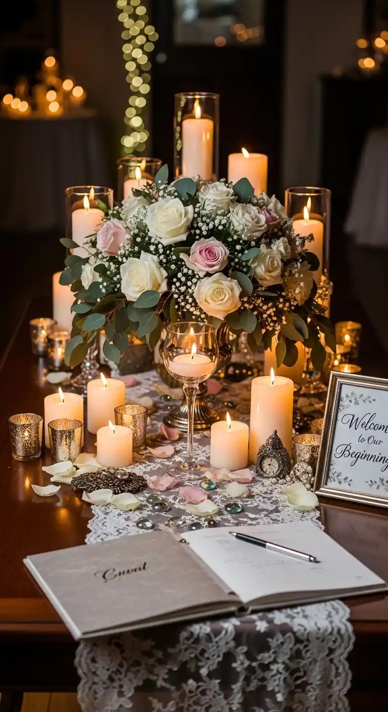 Ombre Rusty Orange Wedding Cake Romantic Candlelight Wedding Entry Table