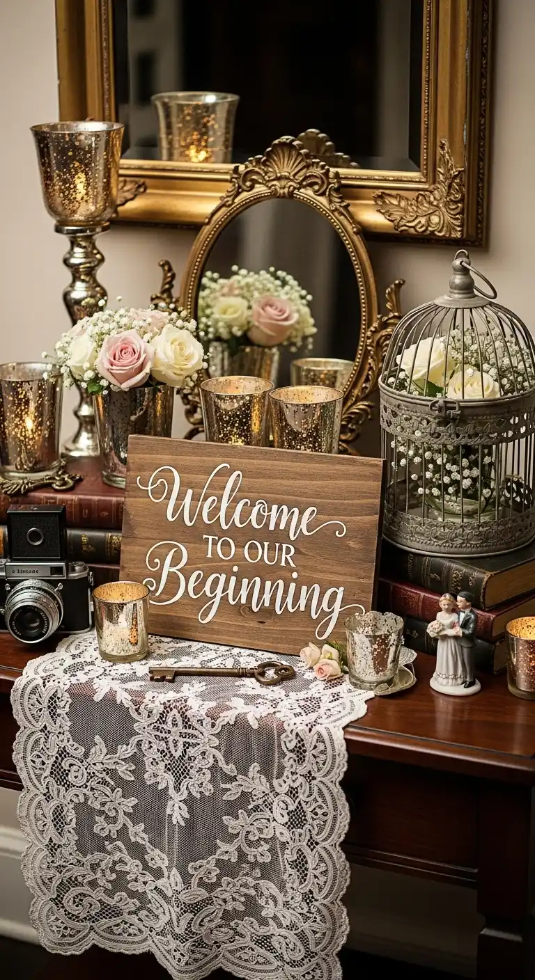 Ombre Rusty Orange Wedding Cake Vintage-Style Wedding Entry Table Decor