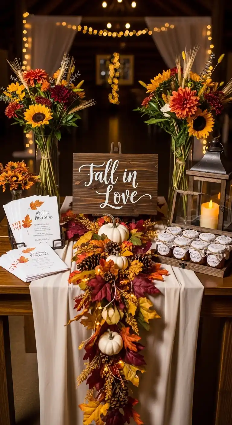 Ombre Rusty Orange Wedding Cake Seasonal Wedding Entry Table Theme