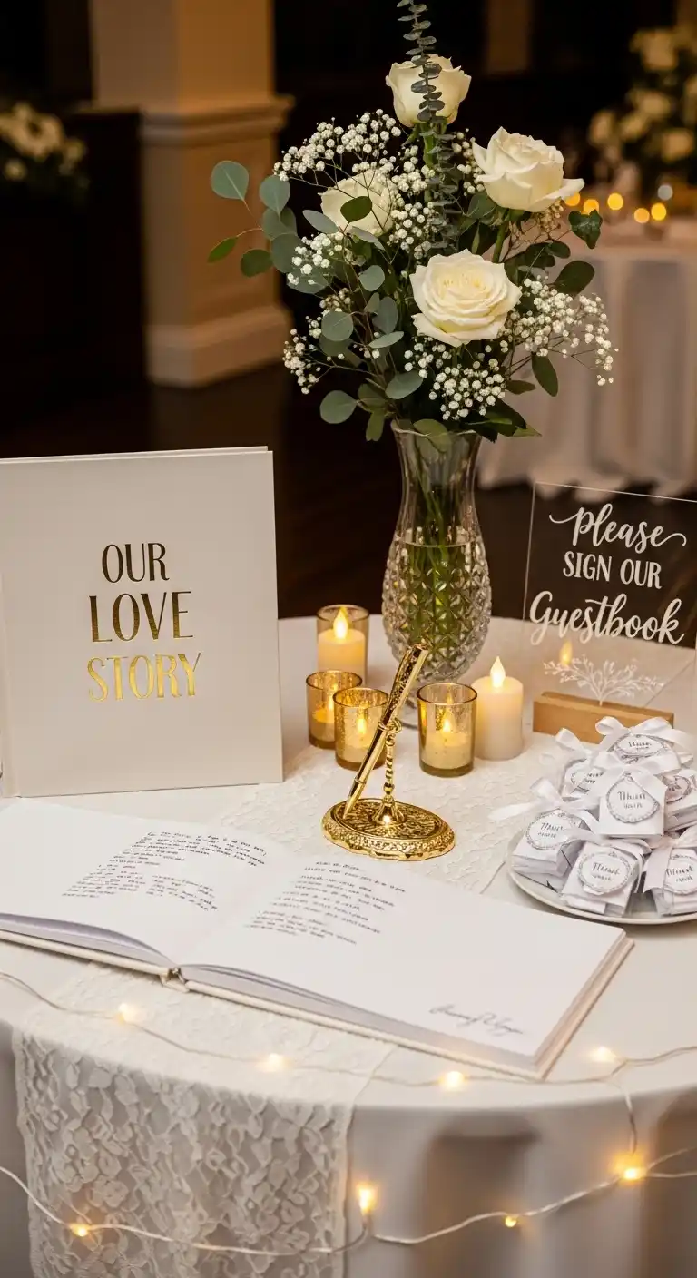 Ombre Rusty Orange Wedding Cake Elegant Guestbook Wedding Entry Table Setup