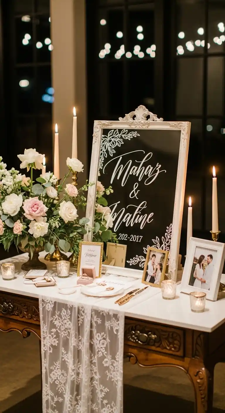Ombre Rusty Orange Wedding Cake Artistic Calligraphy Wedding Entry Table