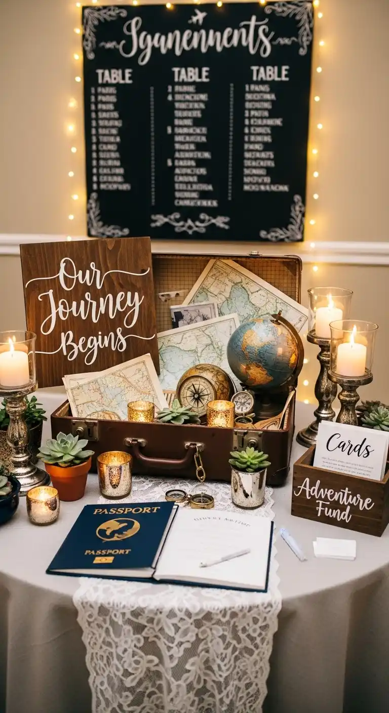 Ombre Rusty Orange Wedding Cake Travel-Themed Wedding Entry Table Concept