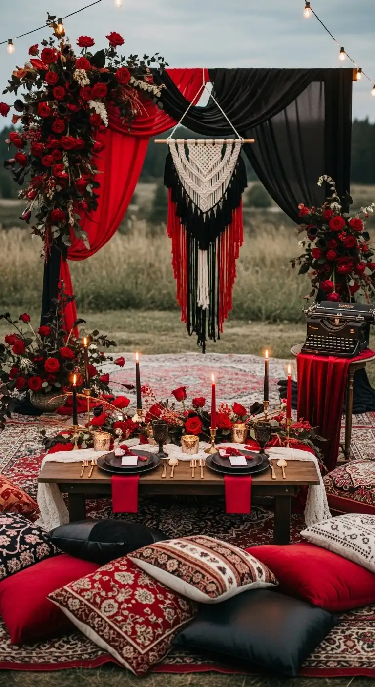 13 Red and Black Wedding Theme Ideas You’ll Adore 4 Red and Black Bohemian Romance Theme