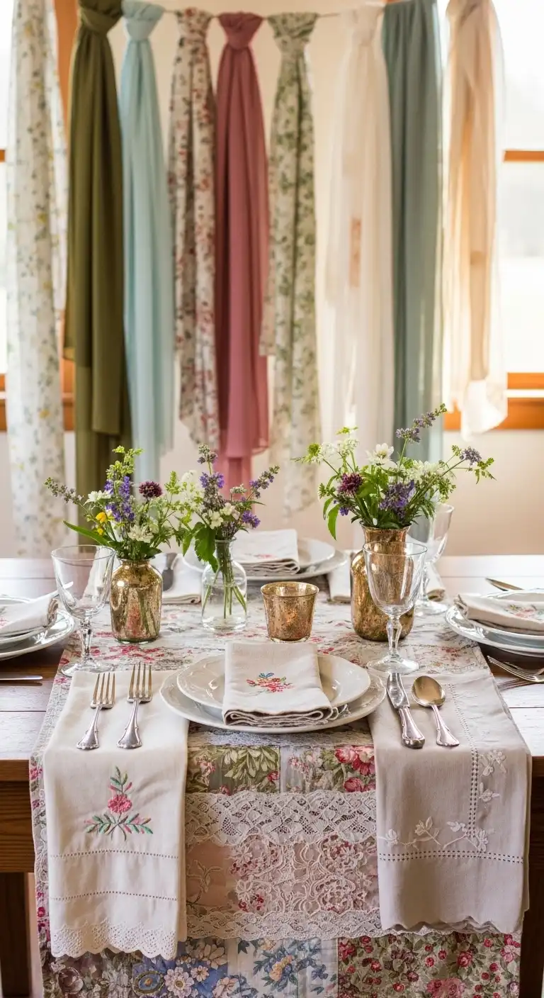 Upcycled Fabric and Linens for Table Runners or Drapes Upcycled Fabric and Linens for Table Runners or Drapes