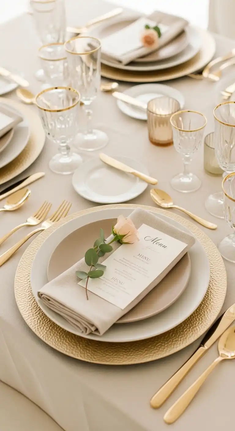 Layered Place Settings With Warm Neutral Tones Layered Place Settings With Warm Neutral Tones