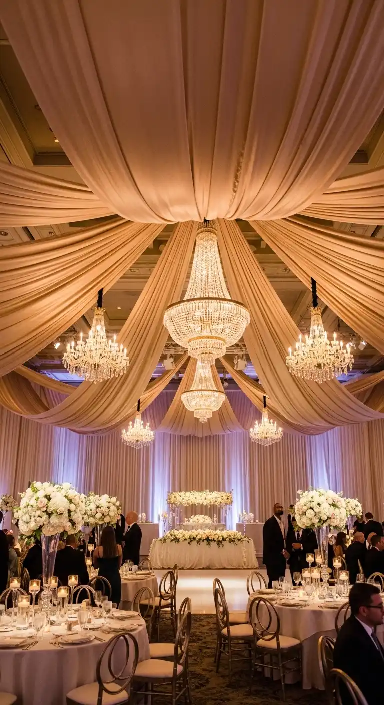 Statement Ceiling Installations in Champagne Hues Statement Ceiling Installations in Champagne Hues