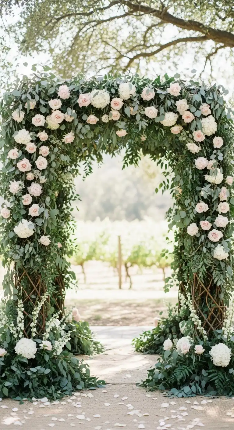 Lush Floral Ceremony Arch with Soft Blush Accents Lush Floral Ceremony Arch with Soft Blush Accents