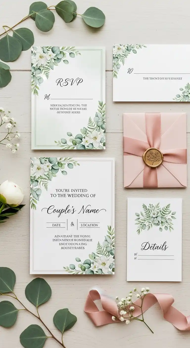 Elegant Blush and Greenery Wedding Invitations Elegant Blush and Greenery Wedding Invitations