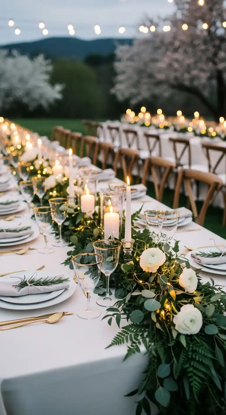 Romantic Table Settings with Botanical Runners Romantic Table Settings with Botanical Runners