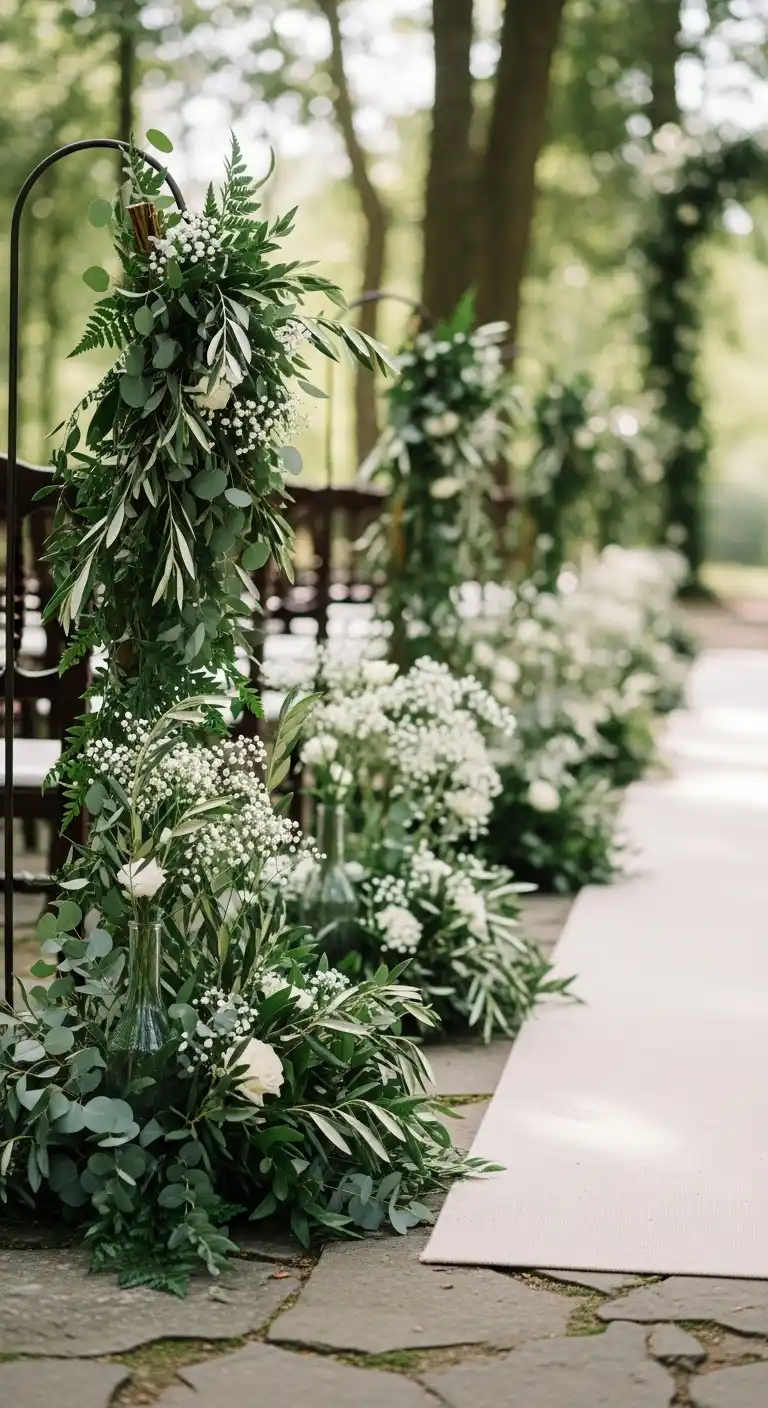 Greenery-Adorned Aisle Decor for a Natural Pathway Greenery-Adorned Aisle Decor for a Natural Pathway