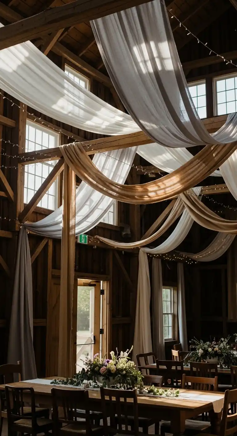 Cozy Barn Wedding Reception: 15 Ideas You’ll Adore 3 Natural Drapery Accents
