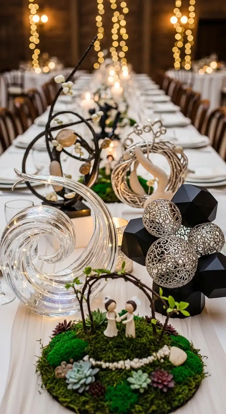 Circle Wedding Table: 13 Ideas for a Chic Celebration 4 Artistic Sculptural Centerpieces
