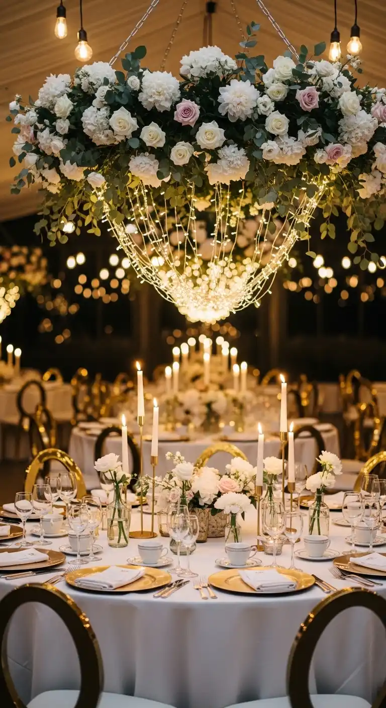 Circle Wedding Table Decor with Lighting and Ambiance Circle Wedding Table Decor with Lighting and Ambiance