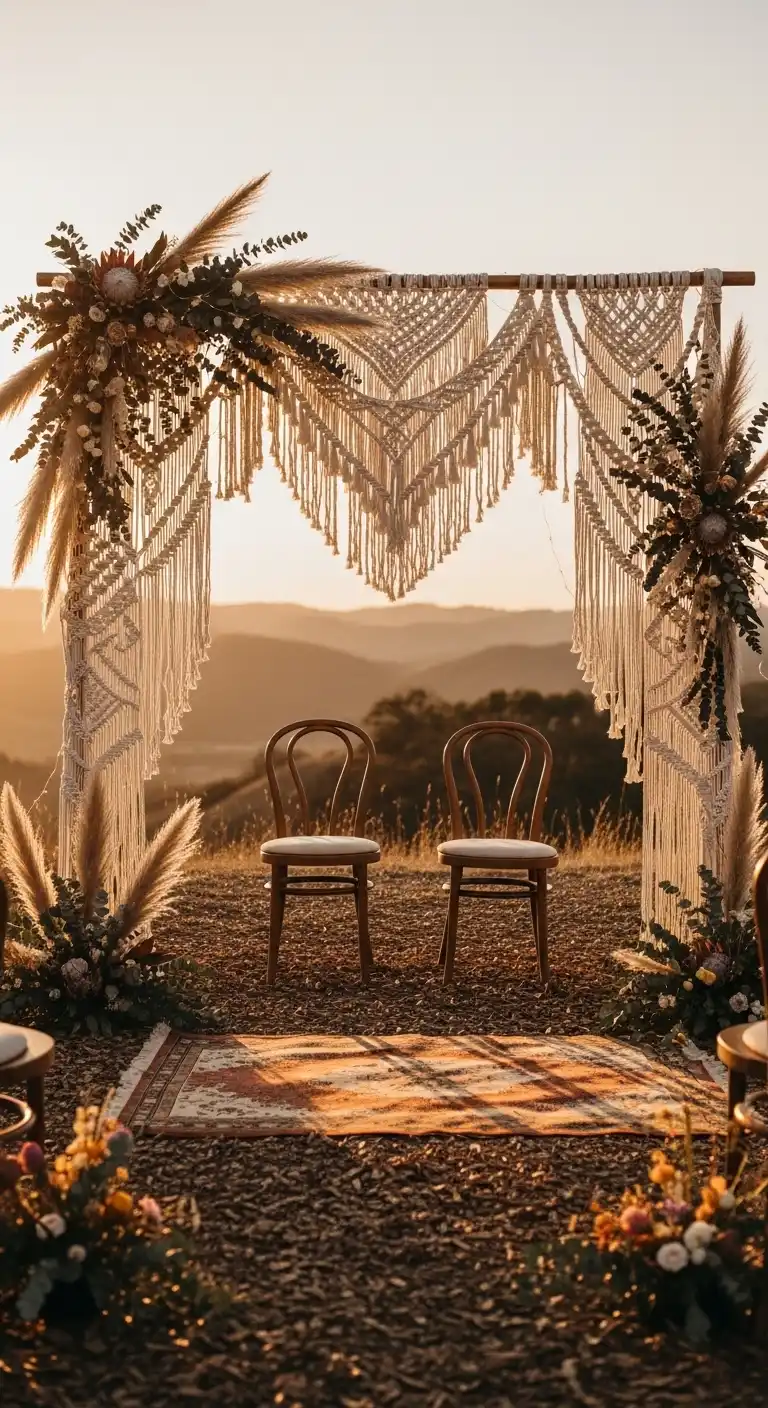 10 Outdoor Wedding Arch Ideas to Elevate Your Ceremony 3 Bohemian Macramé Arch