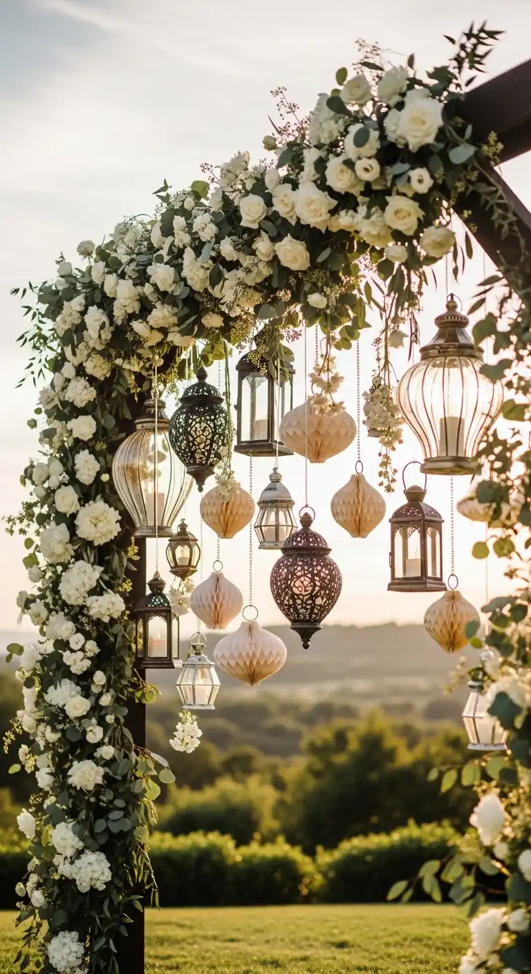 Hanging Florals and Lanterns Arch Hanging Florals and Lanterns Arch