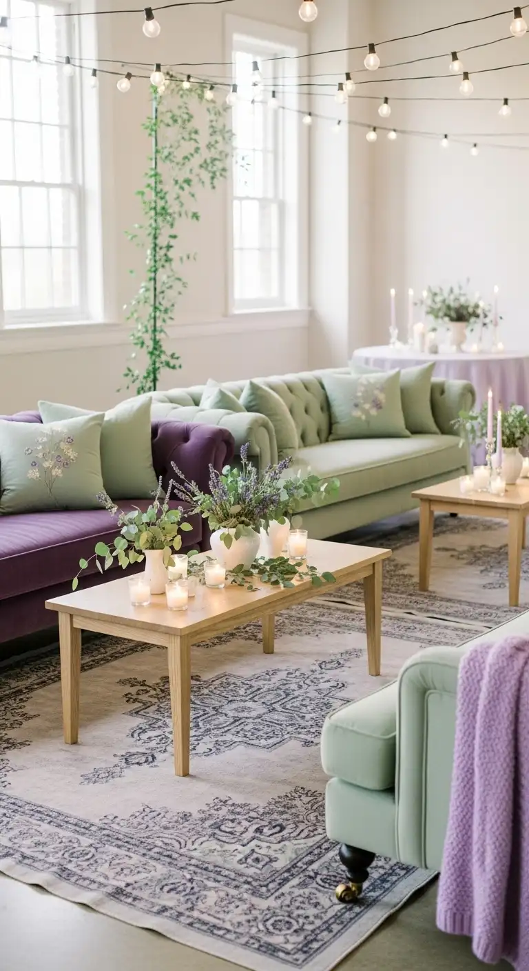 8 Lavender and Sage Wedding Decor Ideas That Feel Fresh 6 Decorate Lounge Areas with Coordinated Color Details