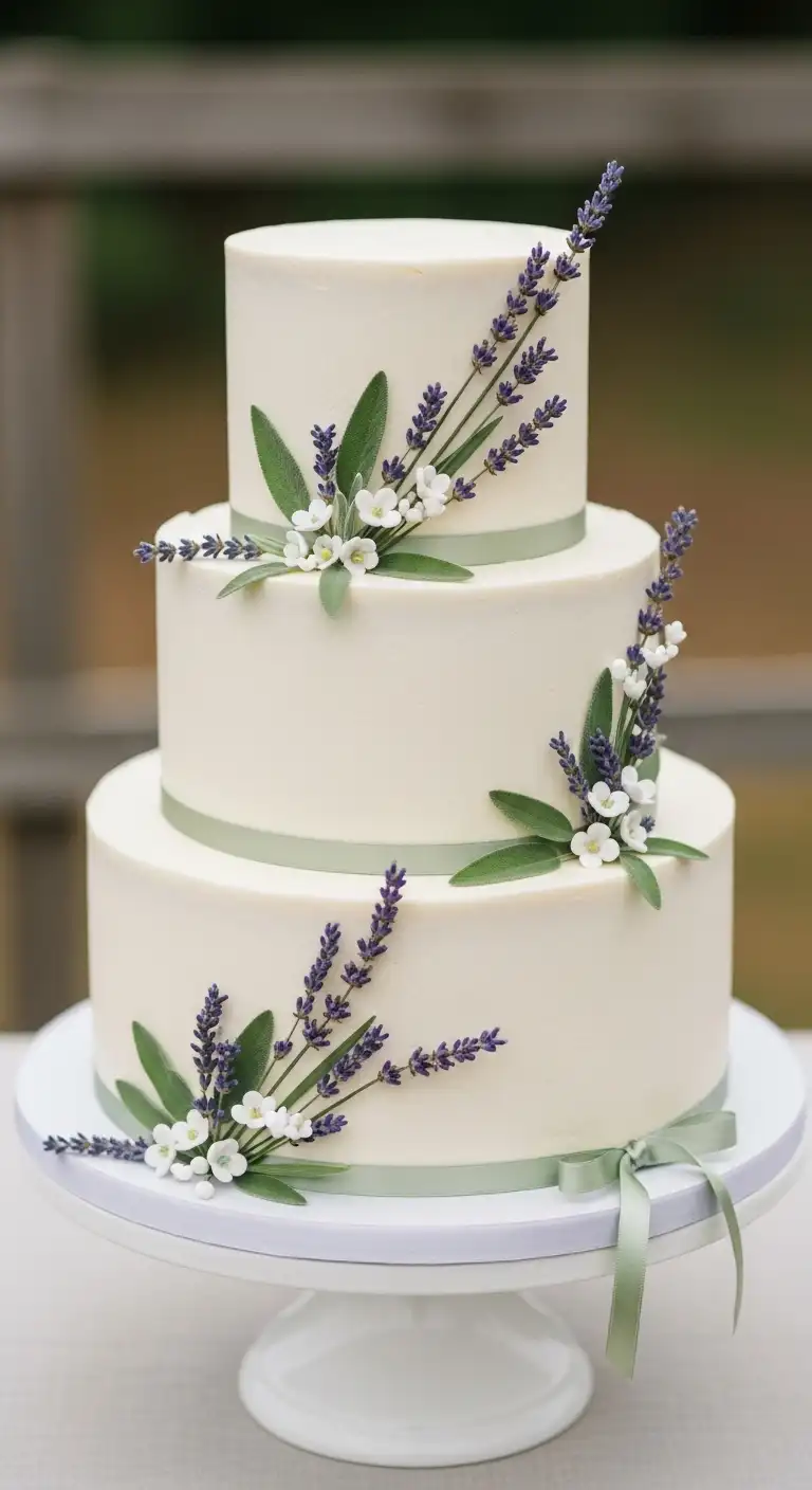 Add Subtle Lavender and Sage Details to Wedding Cake Design Add Subtle Lavender and Sage Details to Wedding Cake Design
