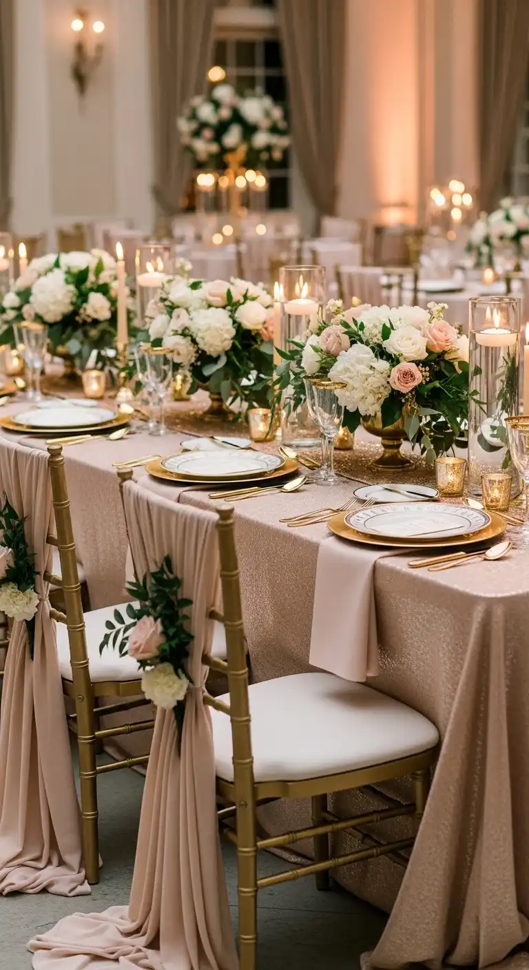 Striking Table Linens and Chair Decor Striking Table Linens and Chair Decor