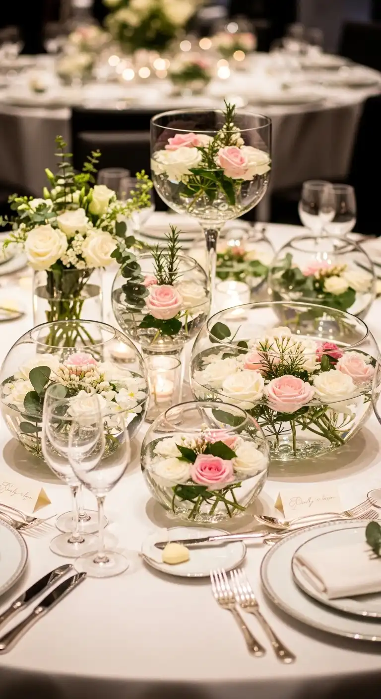 Floating Florals in Glass Bowls Floating Florals in Glass Bowls