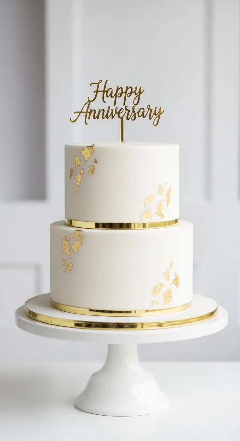 Minimalist White Anniversary Cake with Gold Accents Minimalist White Anniversary Cake with Gold Accents
