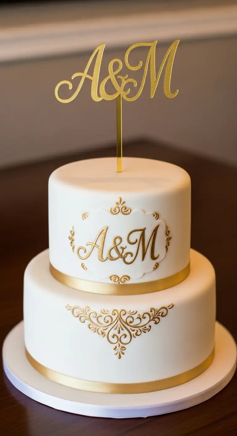 Custom Initials Anniversary Cake with Elegant Topper Custom Initials Anniversary Cake with Elegant Topper