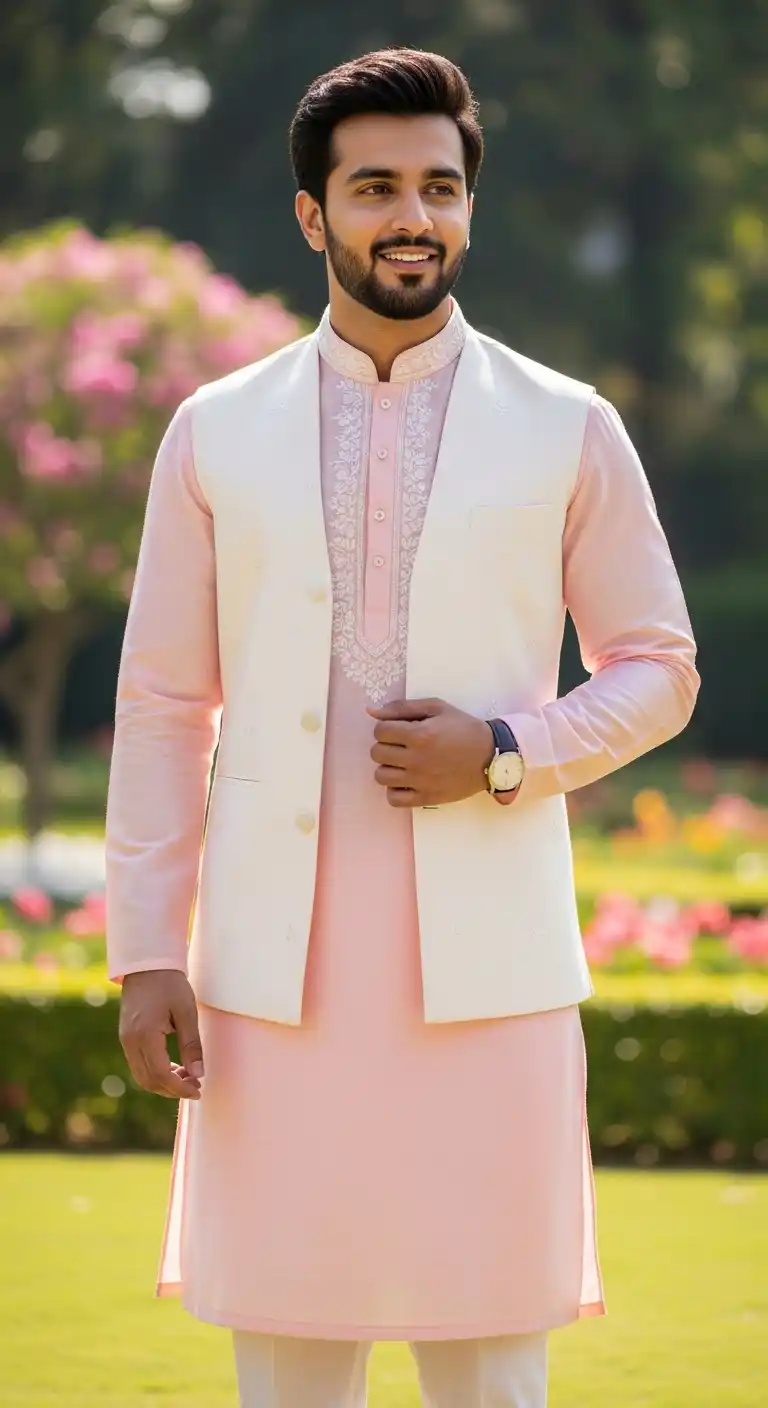 Pastel Kurta Set Engagement Wear for Men for Daytime Celebrations Pastel Kurta Set Engagement Wear for Men for Daytime Celebrations