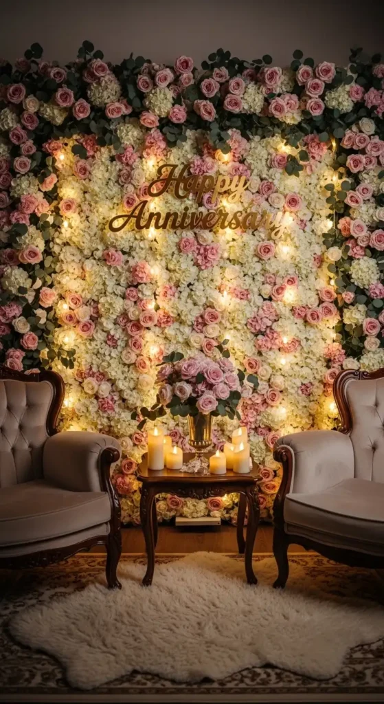 Floral Wall Wedding Anniversary Background Design for Soft Romantic Atmospheres Floral Wall Wedding Anniversary Background Design for Soft Romantic Atmospheres