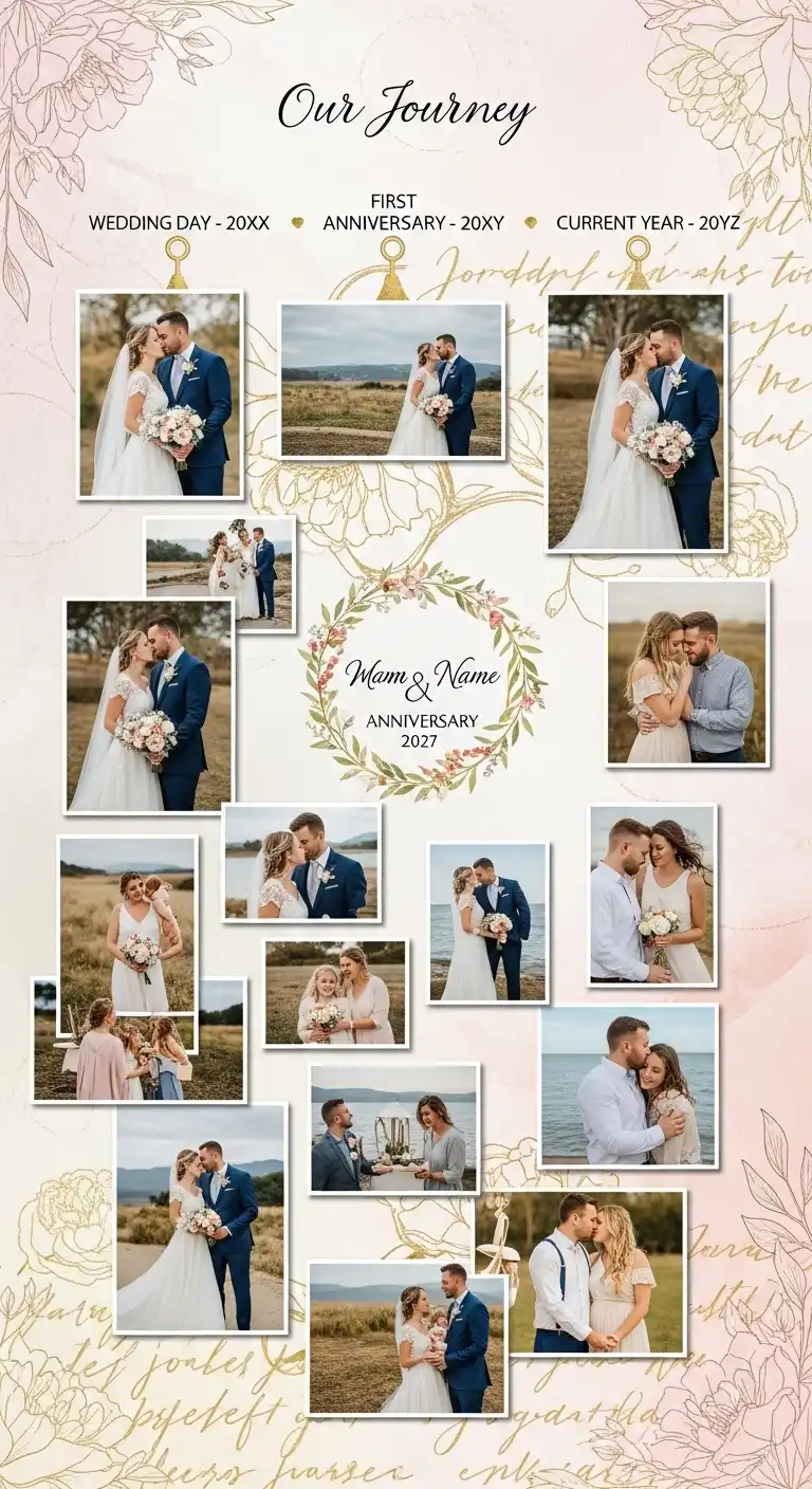 Personalized Photo Memory Wall Wedding Anniversary Background Design with Meaningful Storytelling Personalized Photo Memory Wall Wedding Anniversary Background Design with Meaningful Storytelling