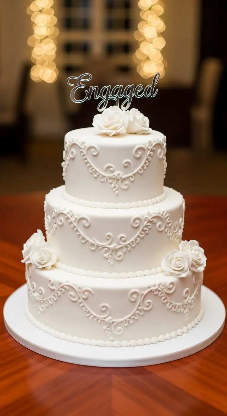 Classic White Engagement Cake Classic White Engagement Cake