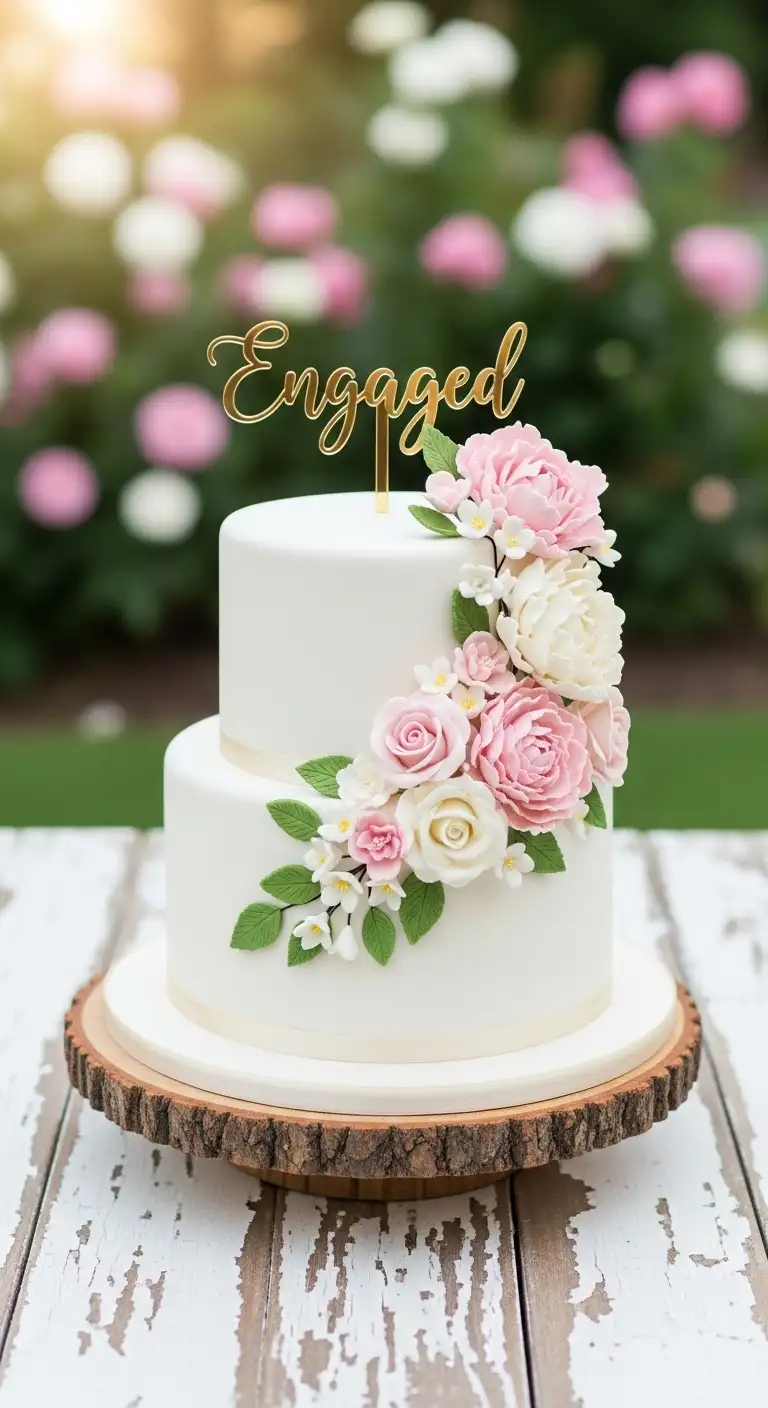 Floral Themed Engagement Cake Floral Themed Engagement Cake