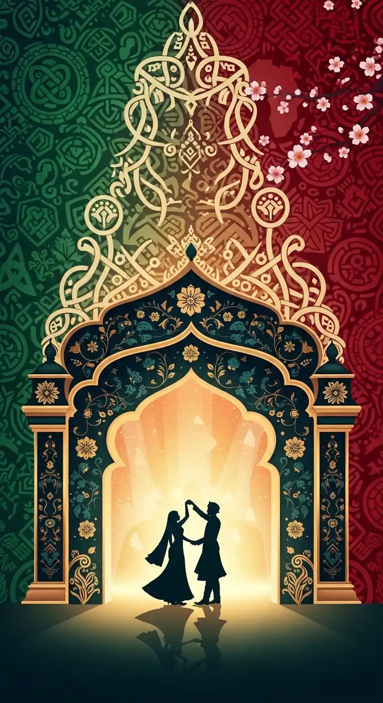 Cultural Motif Inspired Wedding Anniversary Background Design with Heritage Touches Cultural Motif Inspired Wedding Anniversary Background Design with Heritage Touches