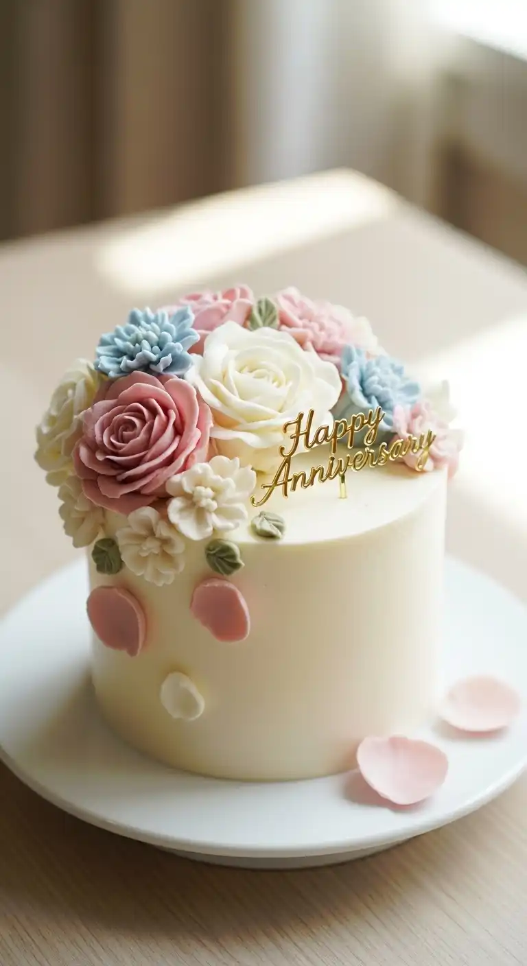 3. Floral Decor Wedding Anniversary Bento Cake for a Soft Elegant Look 3. Floral Decor Wedding Anniversary Bento Cake for a Soft Elegant Look