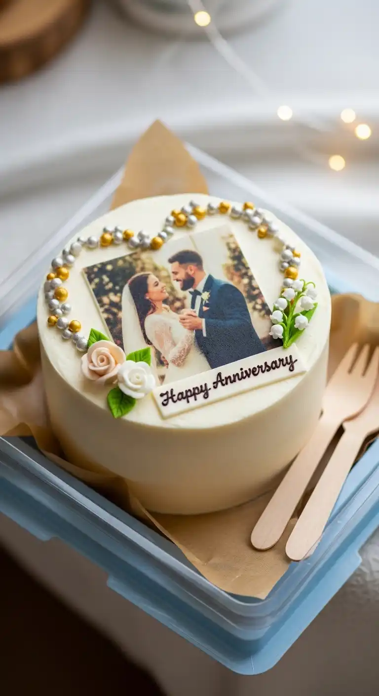 4. Photo Memory Wedding Anniversary Bento Cake for Sentimental Celebrations 4. Photo Memory Wedding Anniversary Bento Cake for Sentimental Celebrations