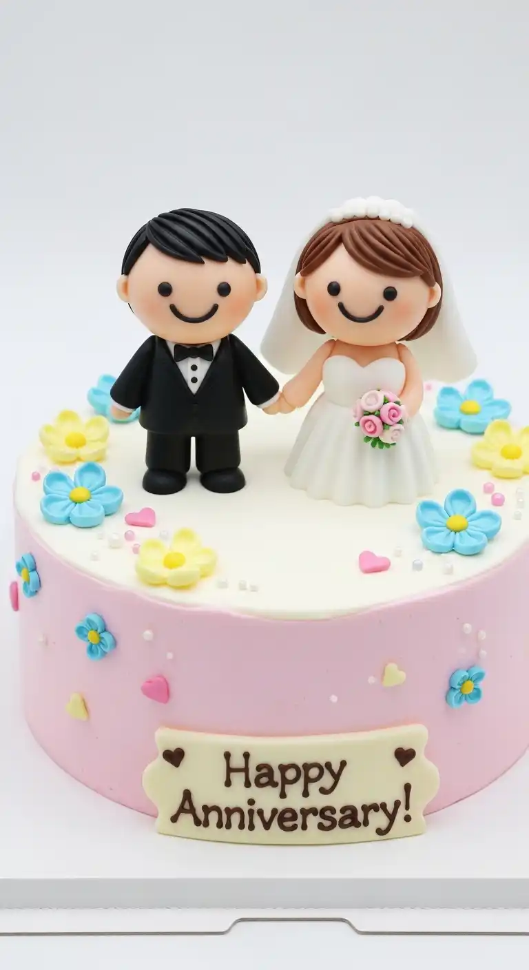 Cute Cartoon Couple Wedding Anniversary Bento Cake for Playful Celebrations Cute Cartoon Couple Wedding Anniversary Bento Cake for Playful Celebrations