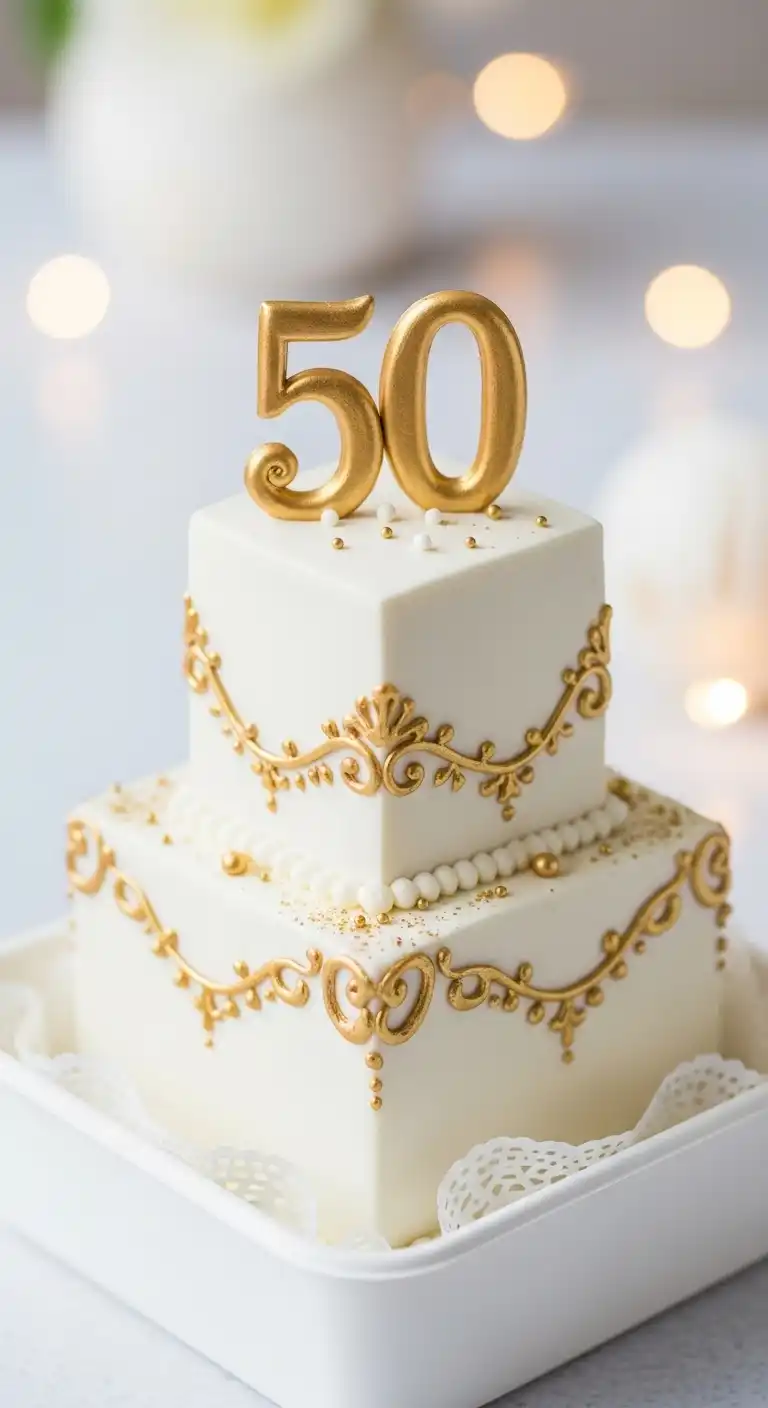 7. Elegant Gold Accent Wedding Anniversary Bento Cake for Milestone Anniversaries 7. Elegant Gold Accent Wedding Anniversary Bento Cake for Milestone Anniversaries