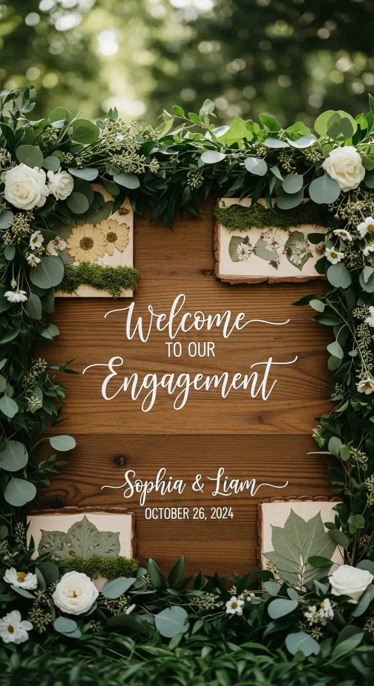 Greenery Backdrop Engagement Entry Board with Natural Texture Layers Greenery Backdrop Engagement Entry Board with Natural Texture Layers