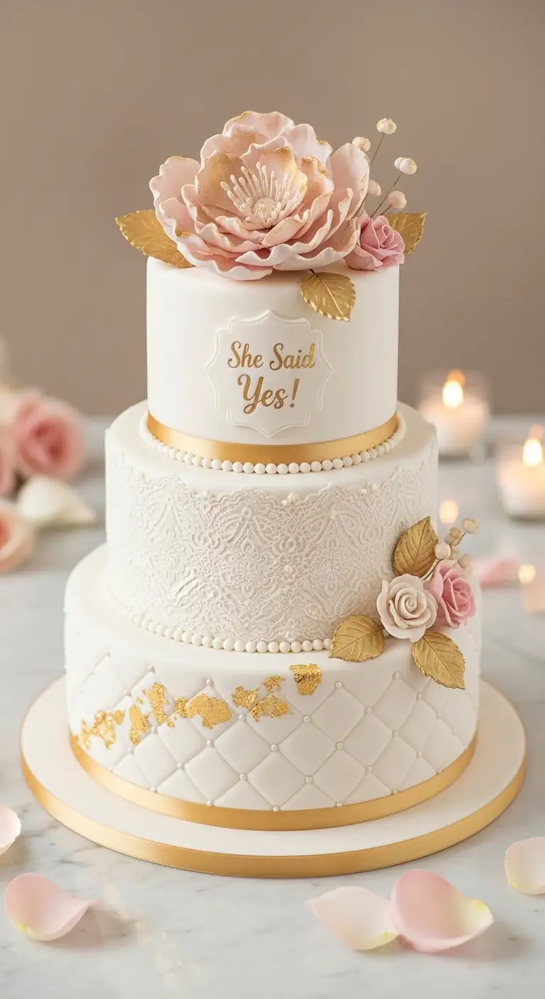 Engagement Theme Cake: 11 Ideas for a Stylish Celebration 2 Gold Accented Luxury Engagement Theme Cake Style