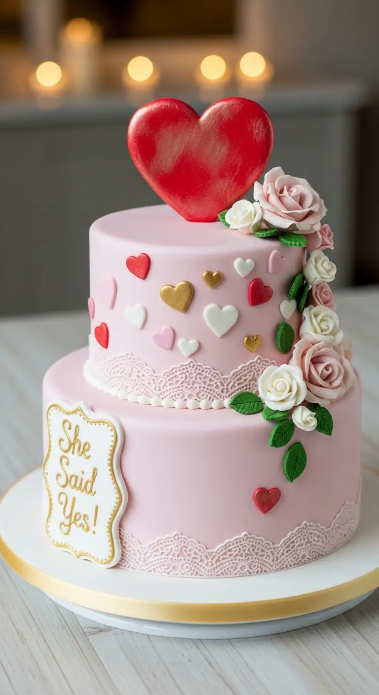 Romantic Heart Inspired Engagement Theme Cake Idea Romantic Heart Inspired Engagement Theme Cake Idea