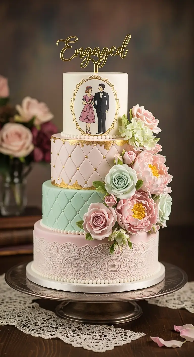 Vintage Inspired Engagement Theme Cake Styl Vintage Inspired Engagement Theme Cake Styl